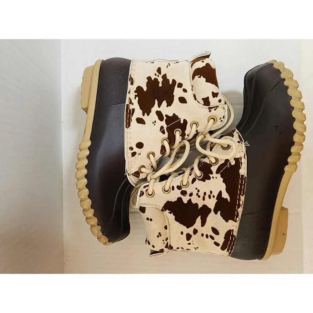 Outwoods‎ Kids Size 12 Cow Print  Lace Up Rubber Boots